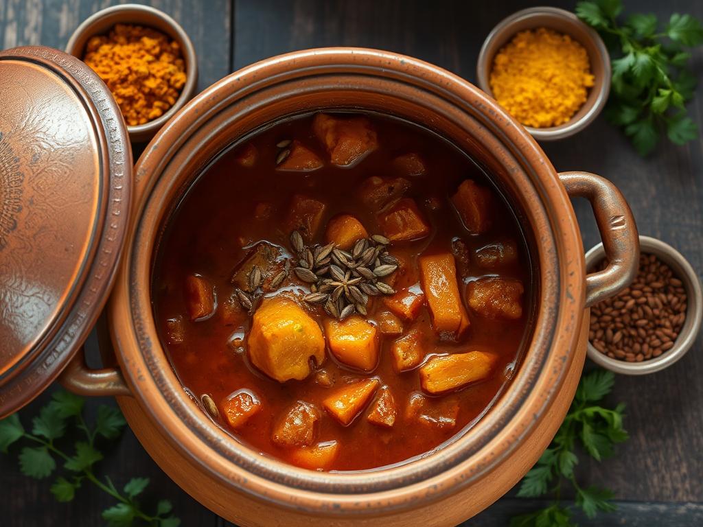 Traditional curry with aromatic spices, representing one of the oldest historical foods Traditional curry with aromatic spices, representing one of the oldest historical foods